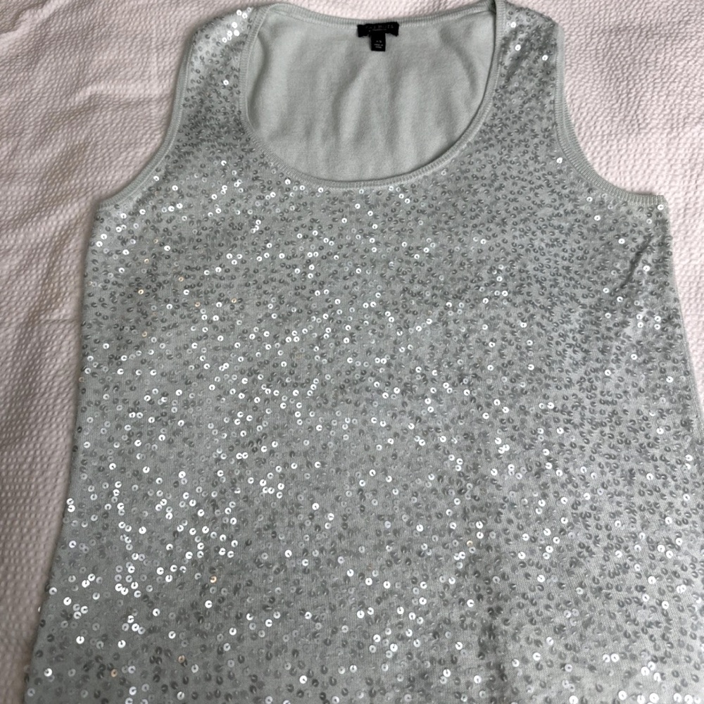 Talbots Light Blue Sequined Sleeveless Top Sz XS Silk Blend